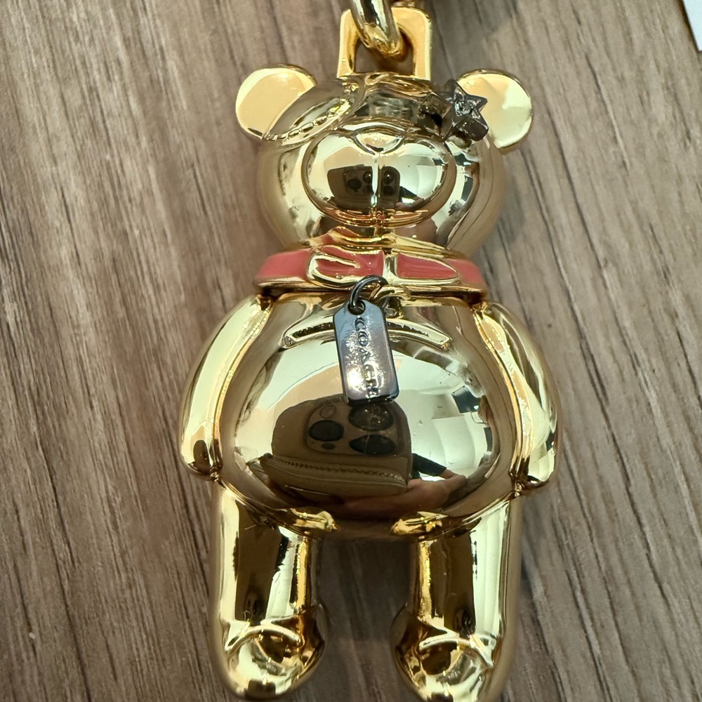 Coach Gold Bear Keychain with Red Accent